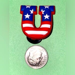 (10 for $15) U letter with USA partial Flag Crocs Shoe Charms